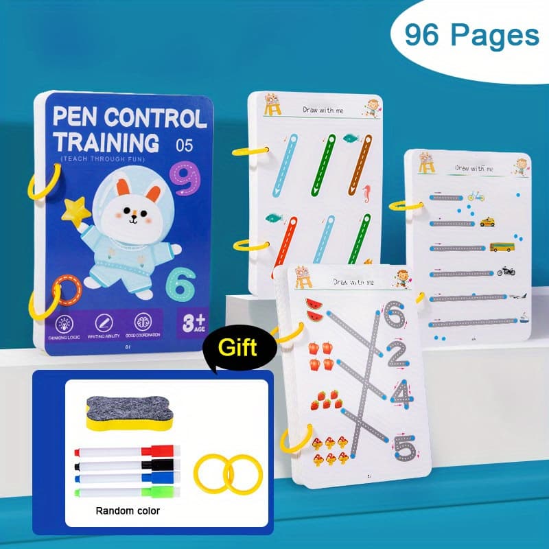 TEMU Magic Copybook Set For Practising Writing Skills With Erasable Pen, Educational Drawing And Workbook, Early 96 Reusable Pages