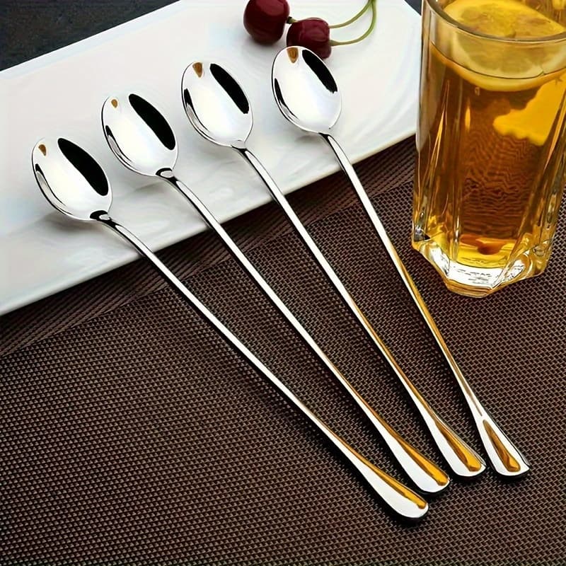 TEMU 4pcs Long Handle Iced Tea Spoons, 7.8-inch Long Handle Tea Spoons, Coffee Spoon, Ice Cream Spoon, Stirrers Spoons, Stainless Steel Cocktail Stirring Spoons