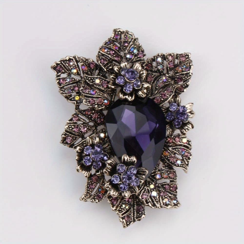 TEMU Retro Imitation Crystal Glass Brooch French Flower Badge Men's And Women's Suits Costumes Banquet Pins