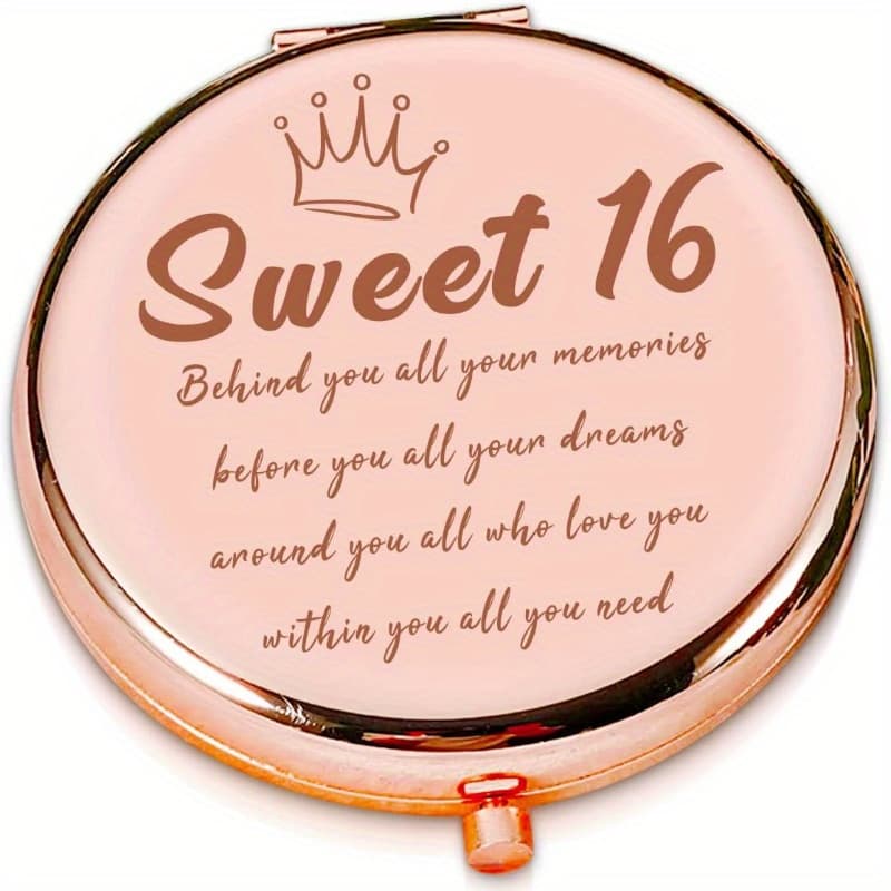 TEMU Sweet 16th Happy Birthday Gifts For Girls Rose Golden Travel Makeup Compact Mirror For Sister Daughter Niece, Inspirational Gifts For 16 Years Old Girl For Graduation
