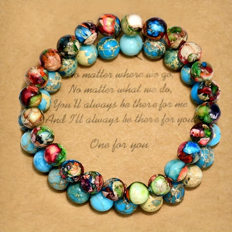 TEMU 2pcs Natural Stone Colorful Marine Sediment Beads Boho Bracelet With Card, Friendship Jewelry Gift For Women