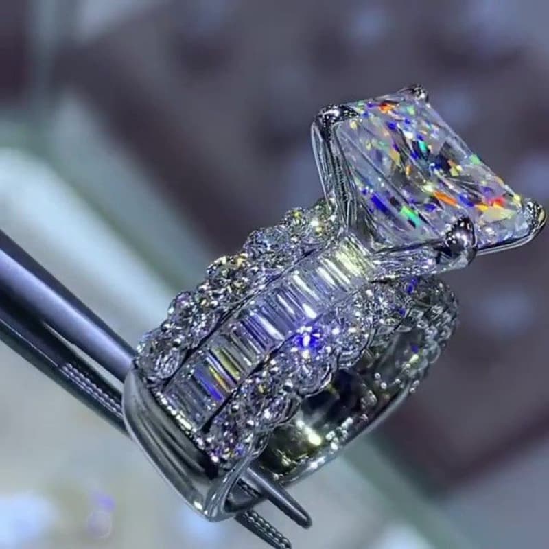TEMU Elegant Promise Ring Silver Plated Paved Shining Zirconia In Square Shape Symbol Of Elegance And Nobility Engagement/ Wedding Ring