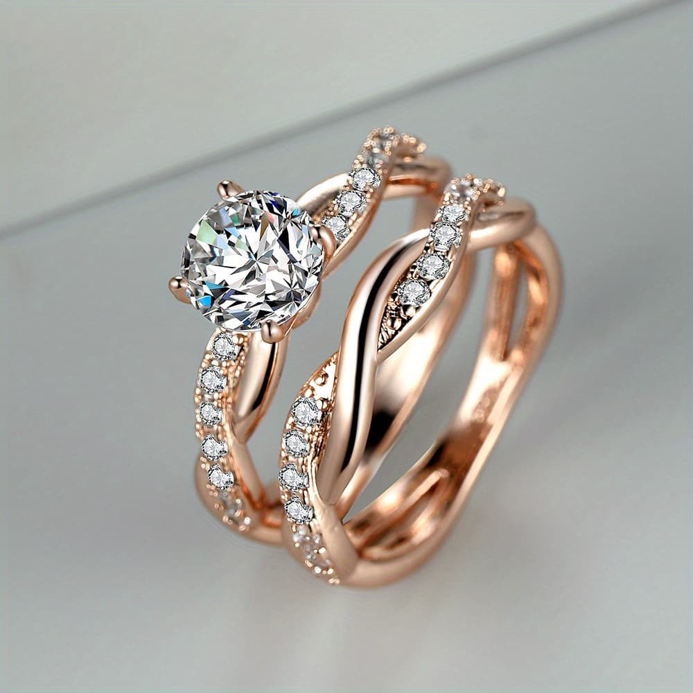TEMU Infinite Twist Design Cubic Zirconia Ring Wedding Ring 2pcs Set Silvery For Women Wedding Engagement Promise Bride Ring Anniversary Ring Birthstone Ring Ladies Gift