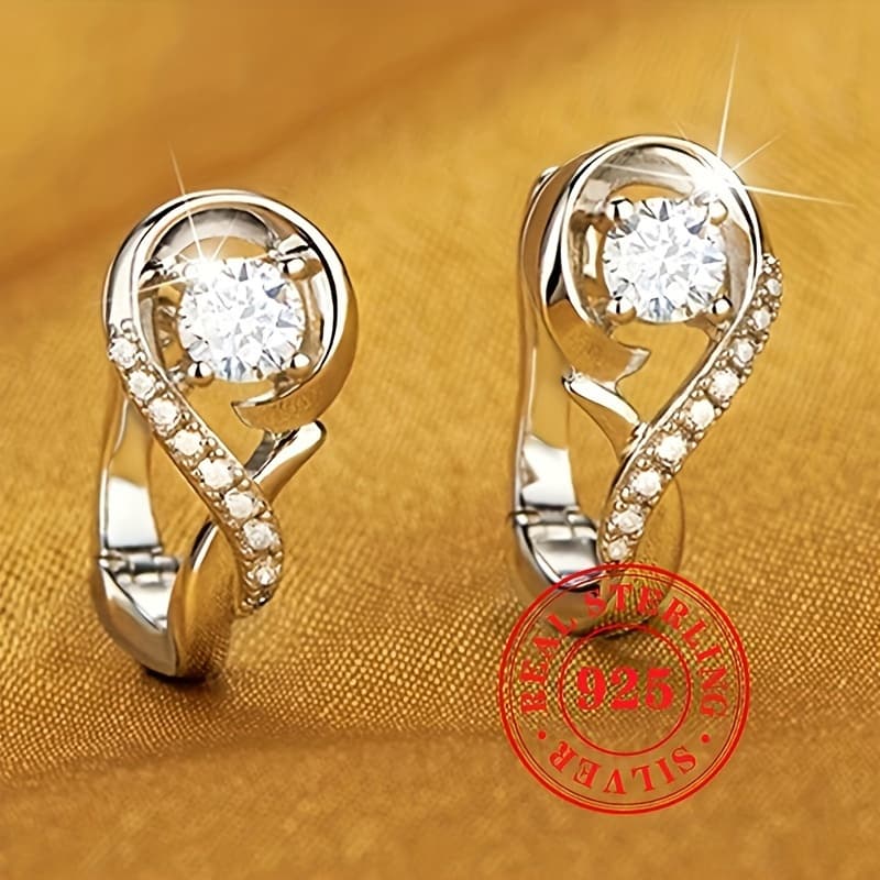 TEMU 925 Sterling Silver Hoop Earrings - Hypoallergenic, Zirconia Inlaid, Elegant And Sexy Design - April Birthstone, Wedding, Engagement, Mardi Gras Day, Daily And Party