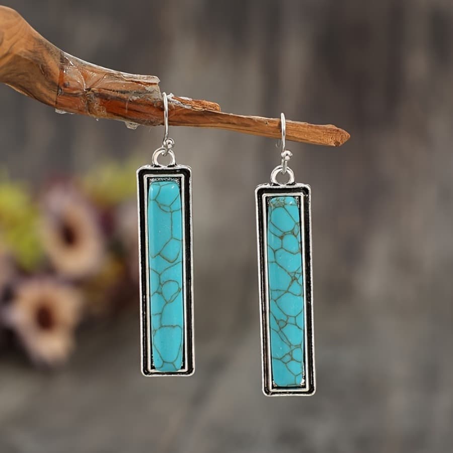 TEMU Vintage Lab- Turquoise Dangle Earrings - Stainless Steel, Boho Chic Style, Lightweight & Durable, Ideal For Everyday Or Gift