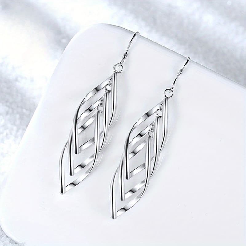 TEMU 1 Pair Of Elegant Earrings - Hypoallergenic - Twisted Tassel Earrings Face Slimming Design - Wavy Ear Line Twist Three-line Drop - Perfect For Feminine Charm
