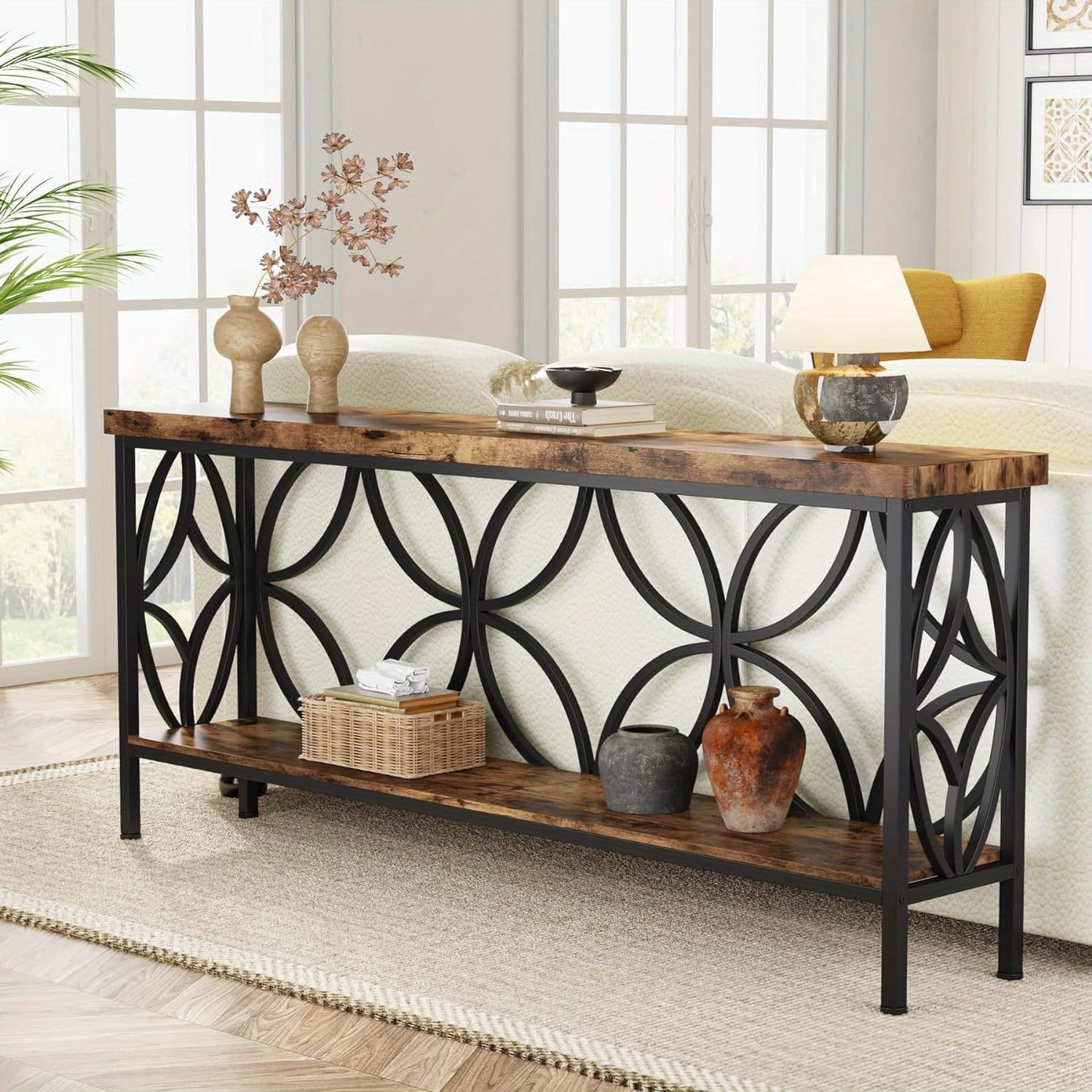 TEMU Narrow Sofa Shelf At 70.9 Inches, Industrial Style Long Sofa Shelf Behind Couch, Entry Console Shelf With Storage For Entrance Hall, Living Room, Foyer, Standing Shelf Units
