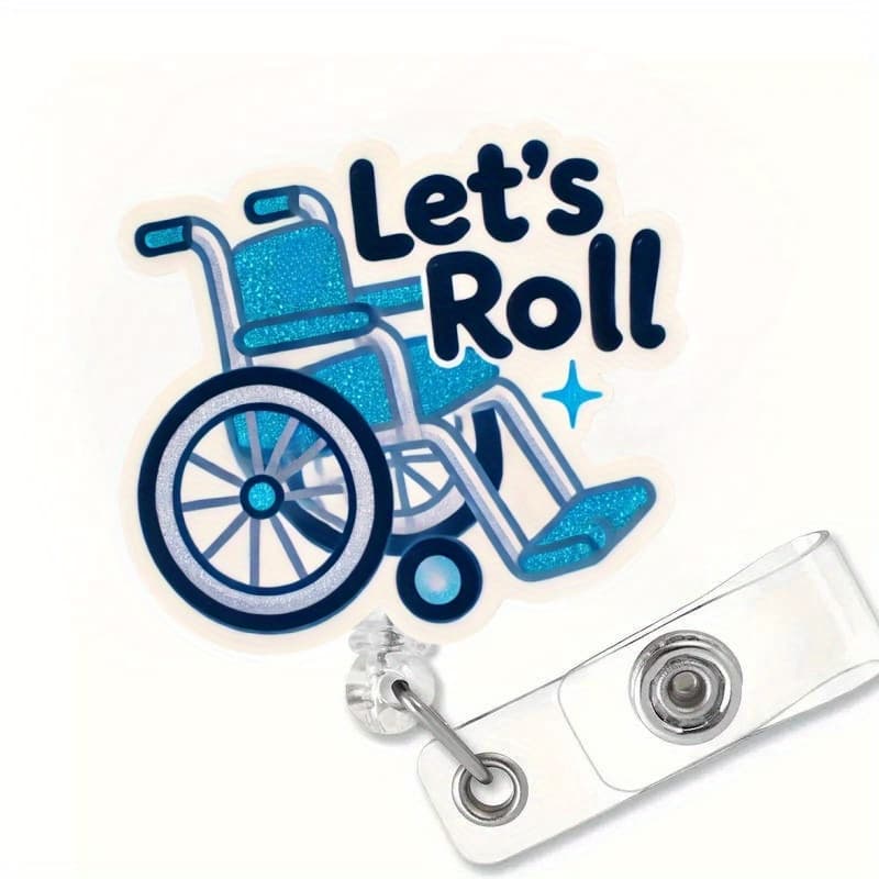 TEMU Retractable Nurse Id Badge Reel With Clip - Durable Acrylic, Fun Wheelchair Design For Nurses, Doctors, Rn, Lpn - Perfect For Work & Office Use