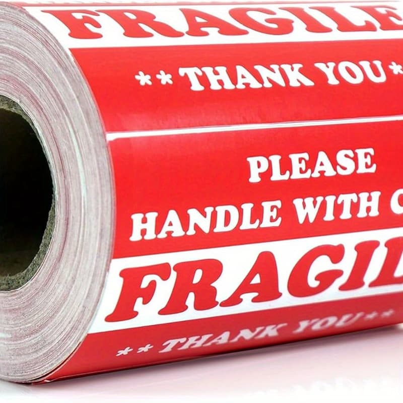 TEMU 500 Labels 3" X 5" Fragile - Handle With Sticker Red (1 Roll)