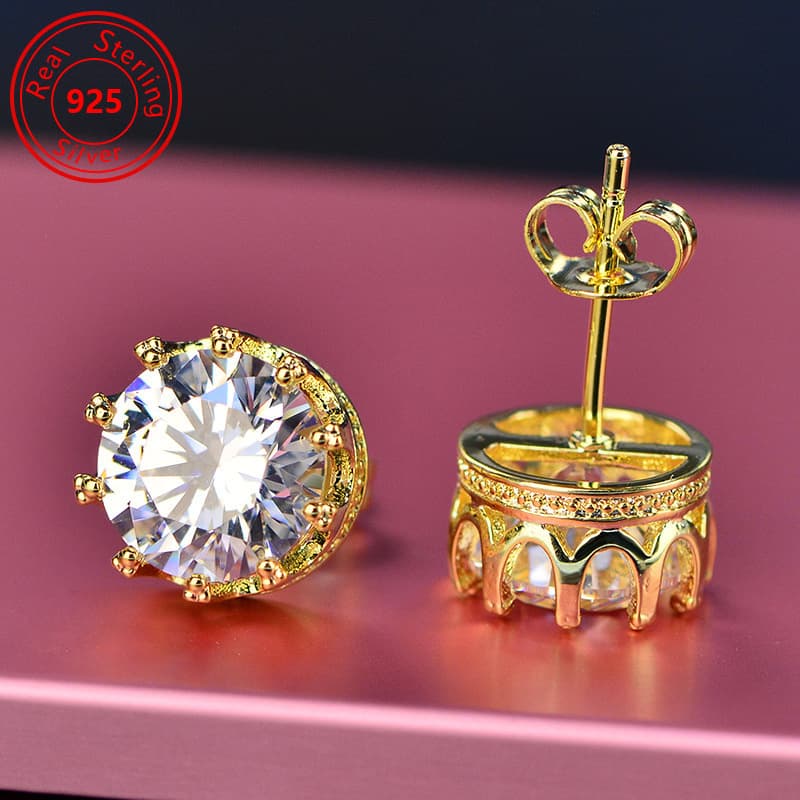 TEMU 1 Pair Of S925 Crown Stud Earrings - Hypoallergenic - Plated With A Luxurious Zirconia Neutral Design - Wear On - Perfect Gift