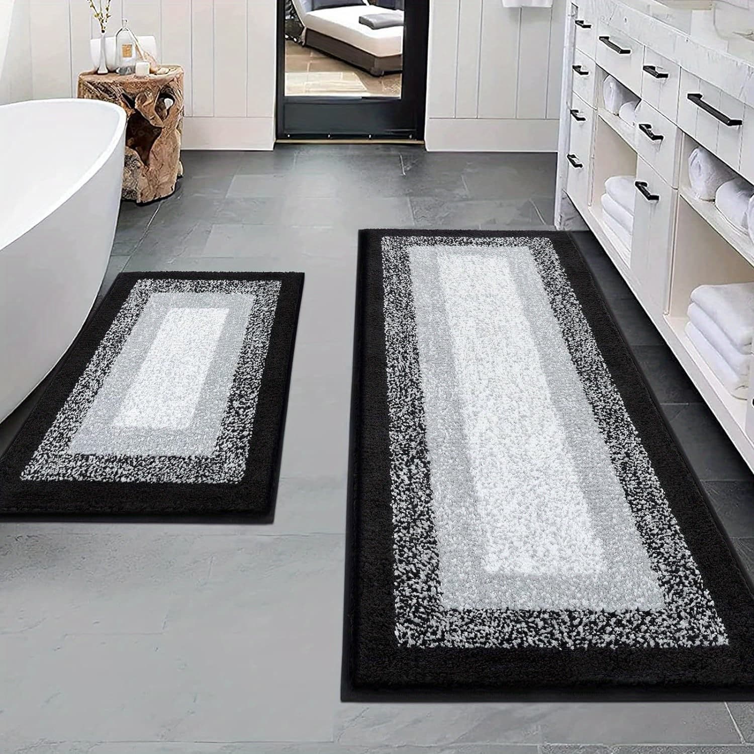 TEMU Bathroom Rug Set 2pcs, Non-slip Plush Shaggy Bath Mat, Soft Shaggy Absorbent Microfiber Bath Rugs Machine Washable Bath Mat With U-shaped Toilet Mat For Bathroom