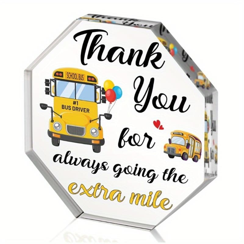 TEMU Bus Driver Appreciation Gifts - Thank You Gift For Women Men, Acrylic Octagon Graduation Awards Table Centerpiece Sign, Thanks Buses Driver Desk Decor For Farewell Birthday