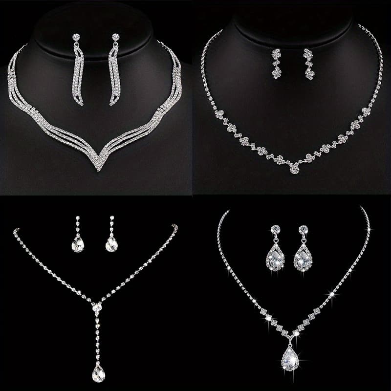 TEMU 12 Pcs Sparkling Zirconia Wedding Earrings Necklace Jewelry Set With Tassel Bridal Accessories Evening Fashion Women's Jewelry Set