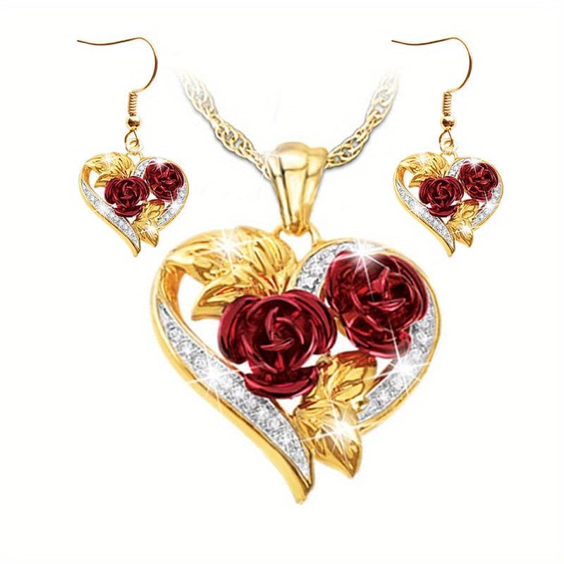 TEMU 3pcs Elegant Rose Flower Jewelry Set With Sparkling Ideal For Birthdays Anniversaries Parties