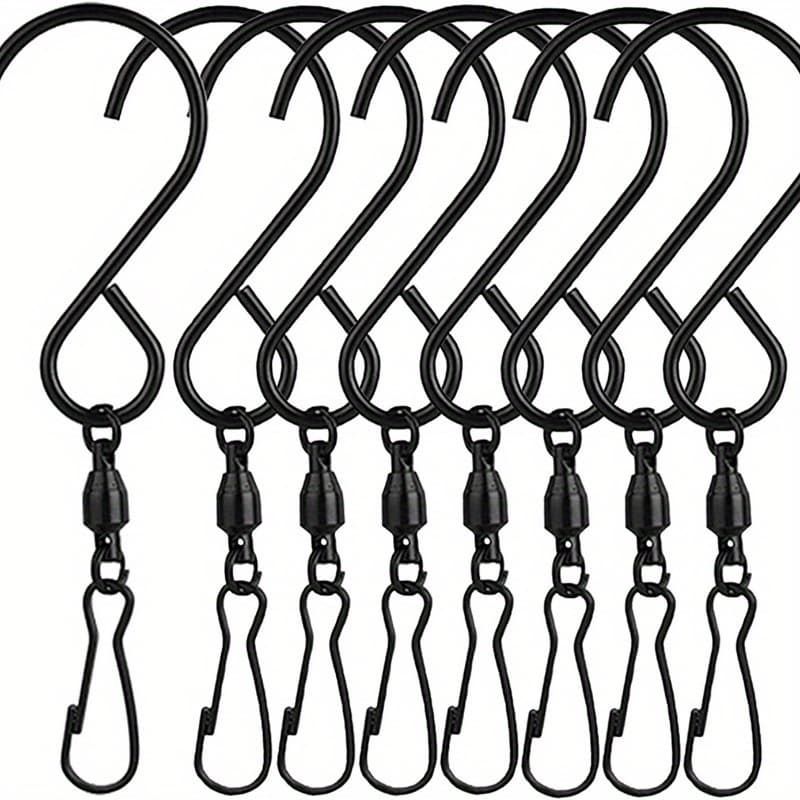 TEMU Set Of 8 Stainless Steel Hooks With Swivel Bearings For Suspending Wind Chimes, Bird Feeders, And Crystal Decorations (in Black)