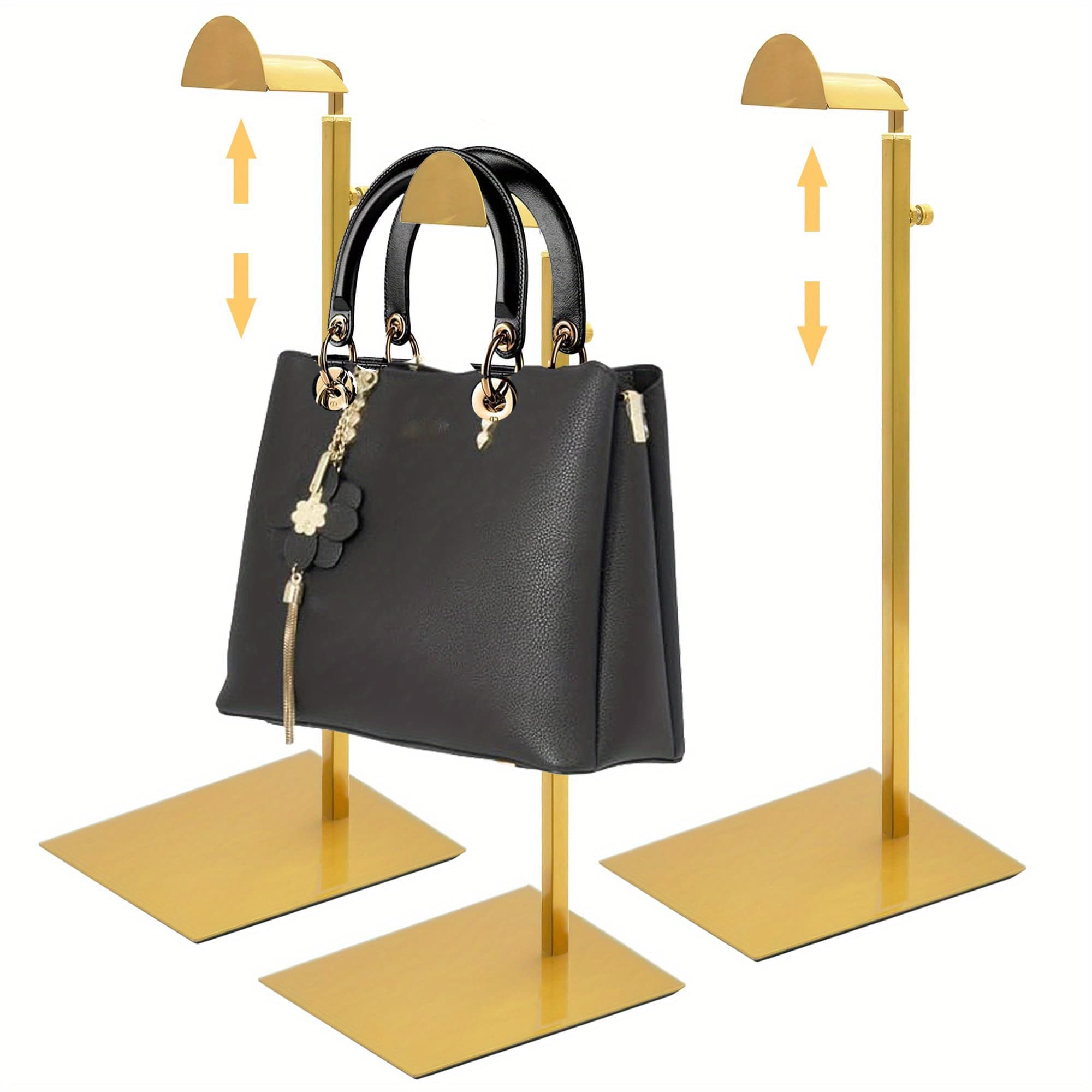 TEMU 3pcs Home Accessories Display Props Stainless Steel Adjustable Polished Golden Hanging Bag Handbag Purse Stand