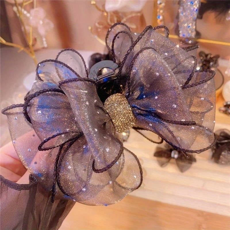TEMU -summer Elegant Mesh Double-sided Bow Claw Clip, Vintage Braided Hair Accessory With Unique Dual-