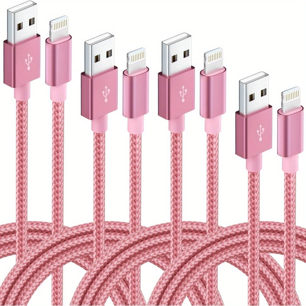 TEMU 4 Pcs (3ft 6ft 6ft 10ft) Charging Cable Mfi Cable Nylon Braided Fast Charging Cord Compatible For Iphone14/ 13/ 12/ 11/ X/ Max/ 8/ 7/ 6/ 6s/ 5/ 5s/ Se/ Plus/ Ipad