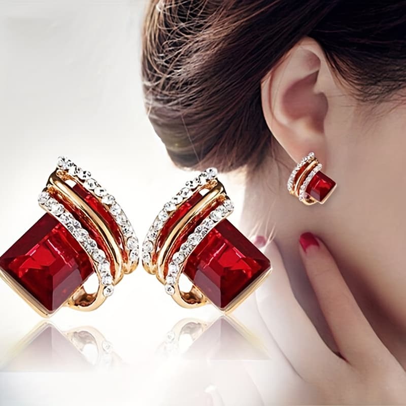 TEMU 1 Pair Women Fashion Earrings Retro Bohemian Style Inlaid Zirconia Synthetic Gemstones Daily Wear Party Jewelry Gifts To Girls