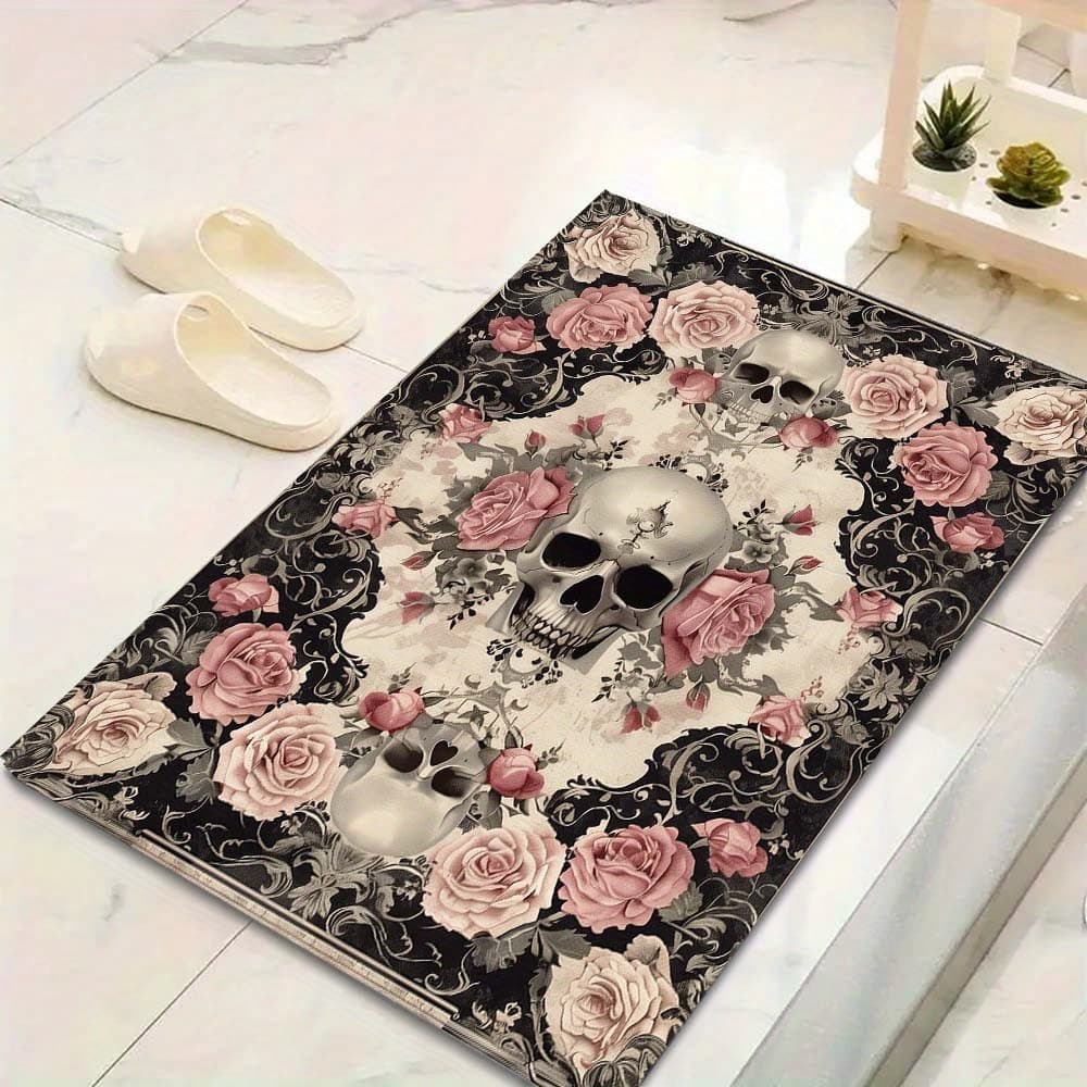 TEMU 1pc Spooky Rug Floral Carpet Gothic Damask Floor Mat Machine Washable Non-slip For Living Room Bedroom Doorway Halloween Witchy Home Decor