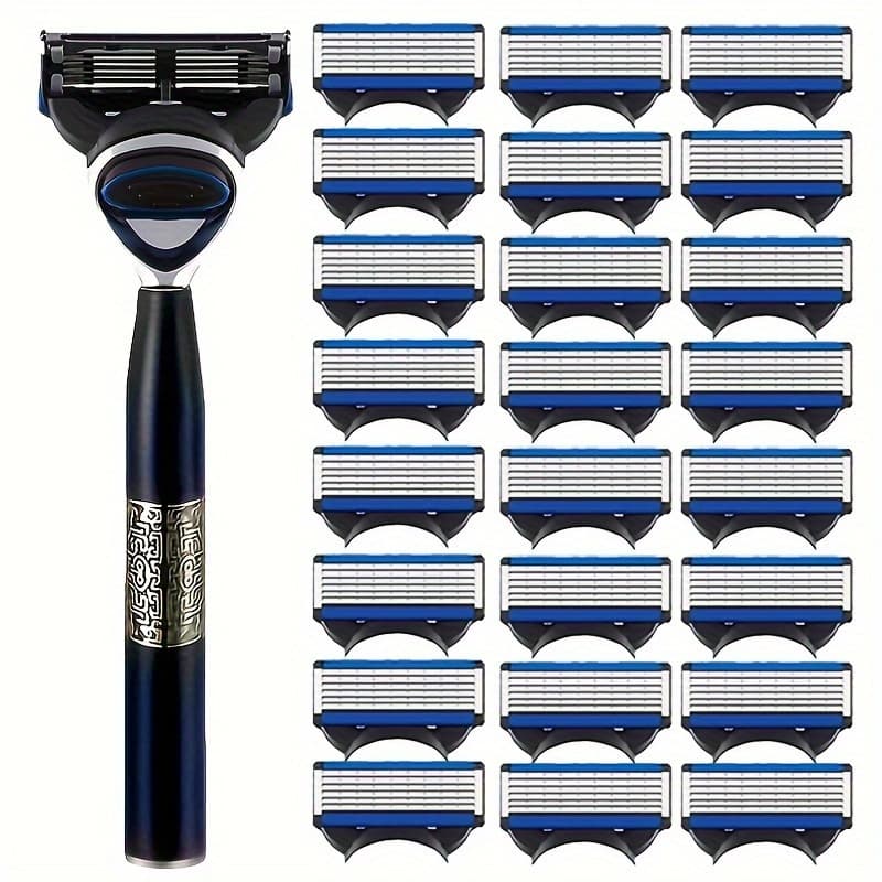 TEMU Classic 6-layer Manual Men's Metal Shaver With 1 Handle And 24 Blades - Smooth, Tight, And Comfortable To Remove Hair. Is Sharp And , Valentine's Day Must-have Gift