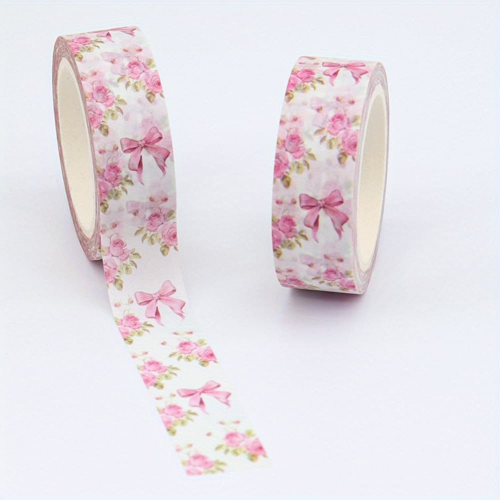 TEMU 1 Roll Of 10m X 15mm Spring-themed Washi Tape, Creative Masking Tape, Bow Clip Decorations, Diary Embellishments, Planner Tape Stickers, Valentine's Day Decorations, Photo Album
