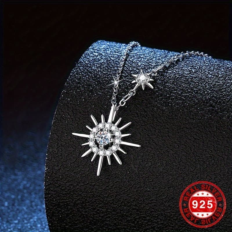 TEMU 925 Sterling Sun Pendant Necklace With White Zirconia Decor - Dainty And Sexy Chain Jewelry For Women - Ideal Gift For Any Occasion With Luxurious Gift