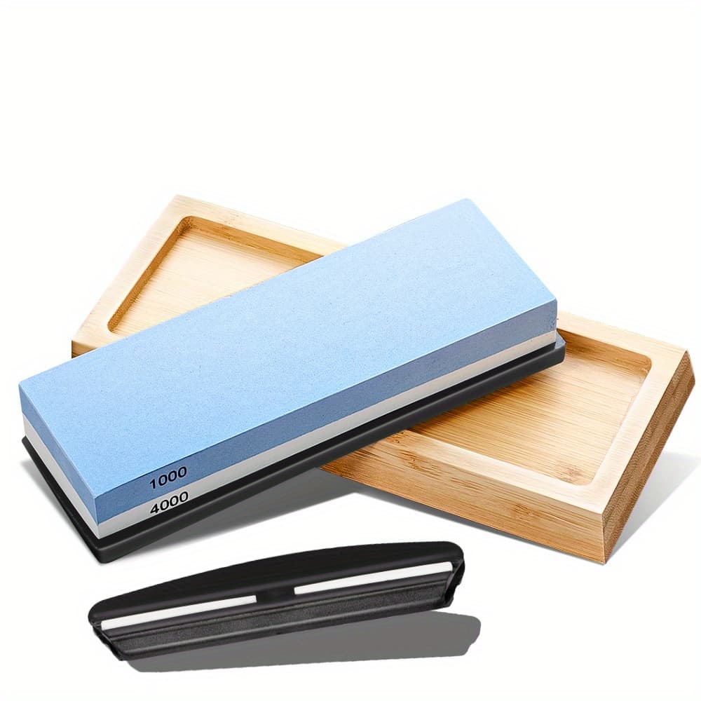 TEMU Professional Grinding Stone -1000/4000 Grit Whetstone Suitable For Chef Kitchens, With Anti-slip Base And Angle Sharpener, Convenient And Fast Sharpening Stone, Sharp- Auxiliary Tools