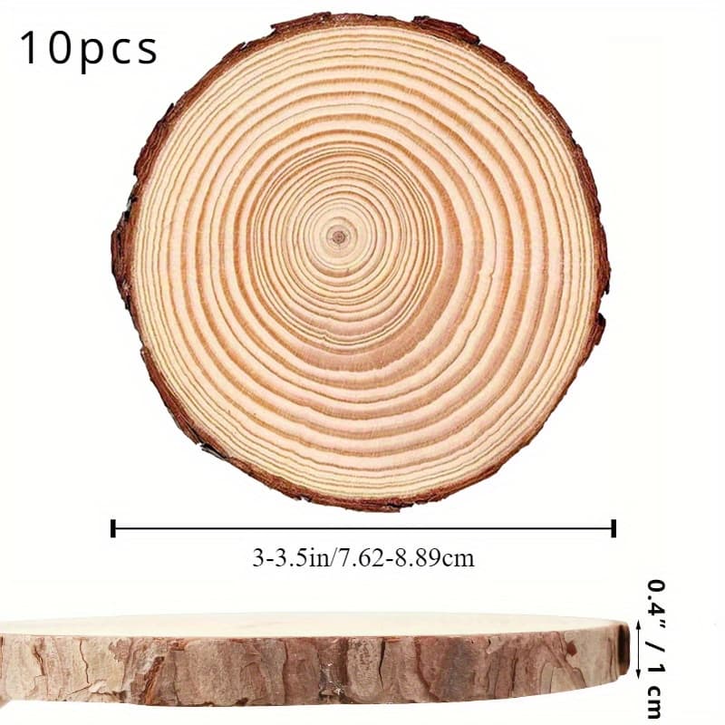 TEMU 10pcs Rustic Pine Slices - 3-5.5 Inch Diameter Disc With Bark, Pre-sanded And Polished - Perfect For Projects, Christmas Decorations, Wedding Centerpieces And Holiday Decorations