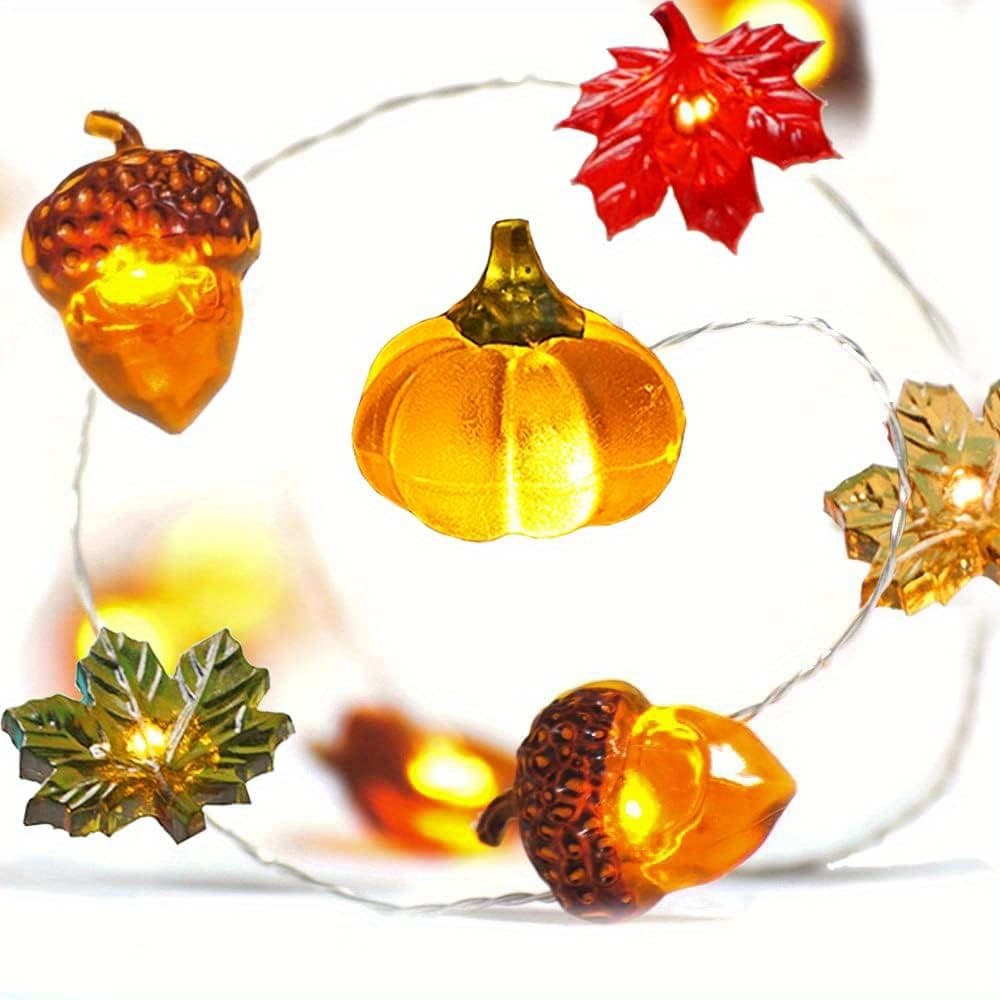 TEMU 1pc Decoration 3d Pumpkin Maple Leaf String Lights Battery Operated With Remote 10ft 30 Leds Orange Fall Lights For Home Autumn Garland Harvest Halloween Party Christmas Decor