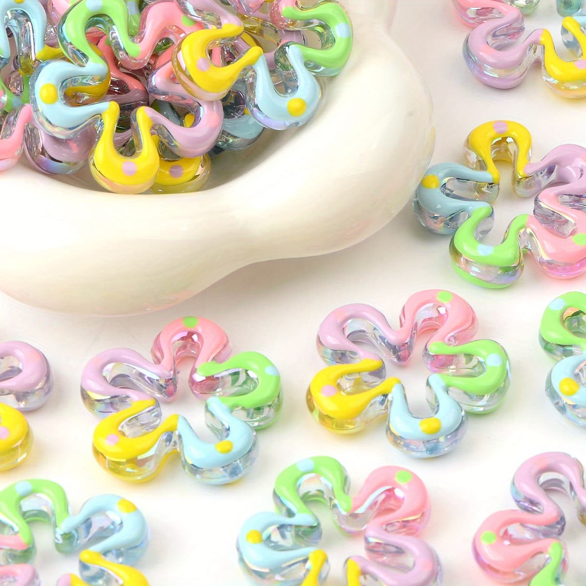 TEMU 5pcs Random Colors 3d Hollow Flower Acrylic Beads For Jewelry Making Diy Loose Beads Bag Key Chain Phone Chain Ornament Jewelry Accessories