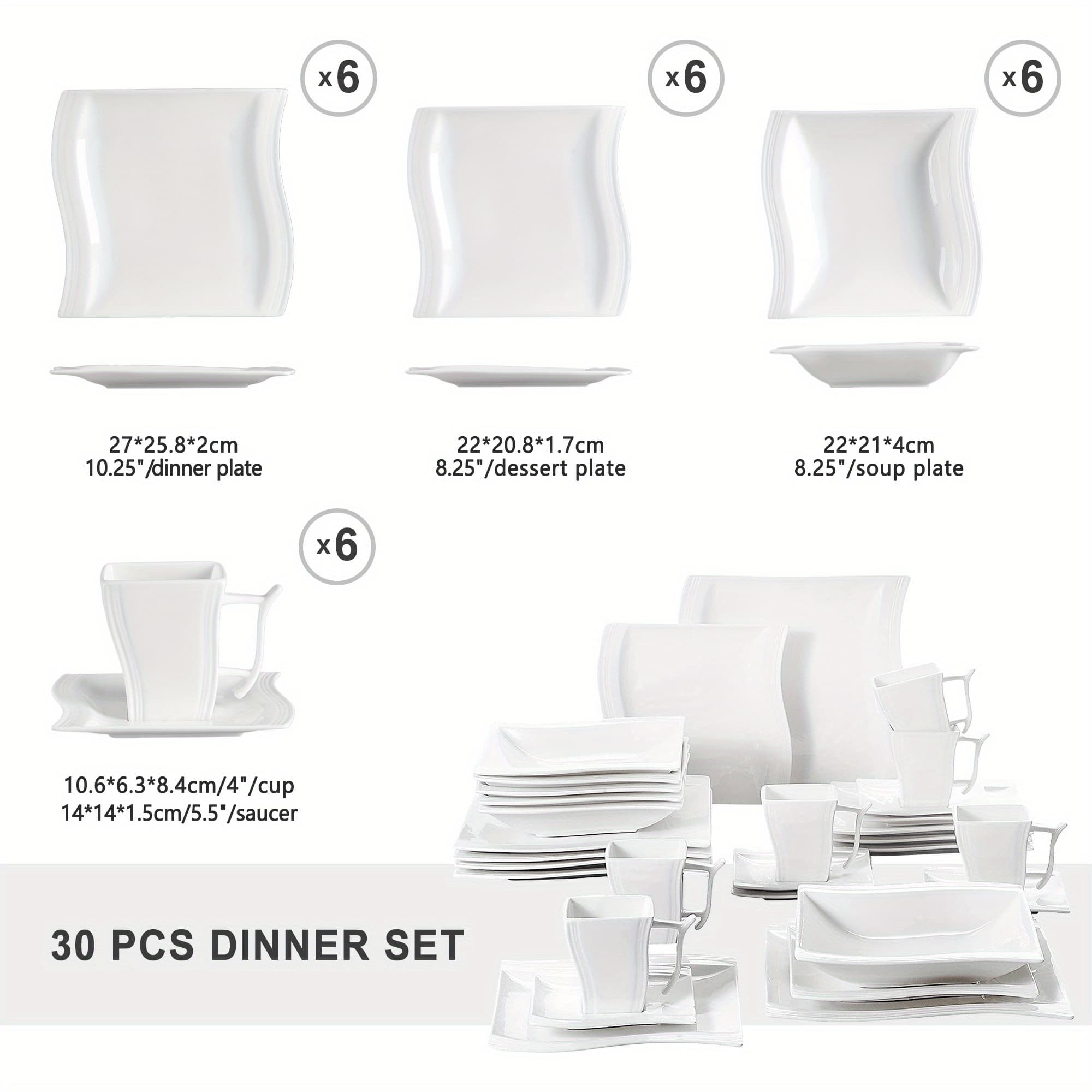 TEMU 30pcs White Porcelain Dinner Set With 6pcs Cup, Saucer, Dessert Soup Dinner Plate Tableware Set For 6 Person