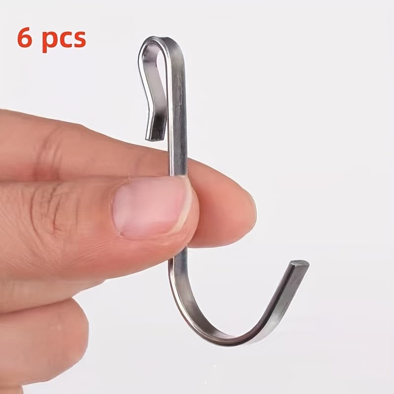 TEMU 6pcs Heavy-duty Stainless Steel J-hooks - Durable Clip Hooks For Wire Shelving, Unfinished Style, Ideal For Kitchen, Bedroom, Office Use, Versatile Hangers For Shelves & Sink Grates, Industrial
