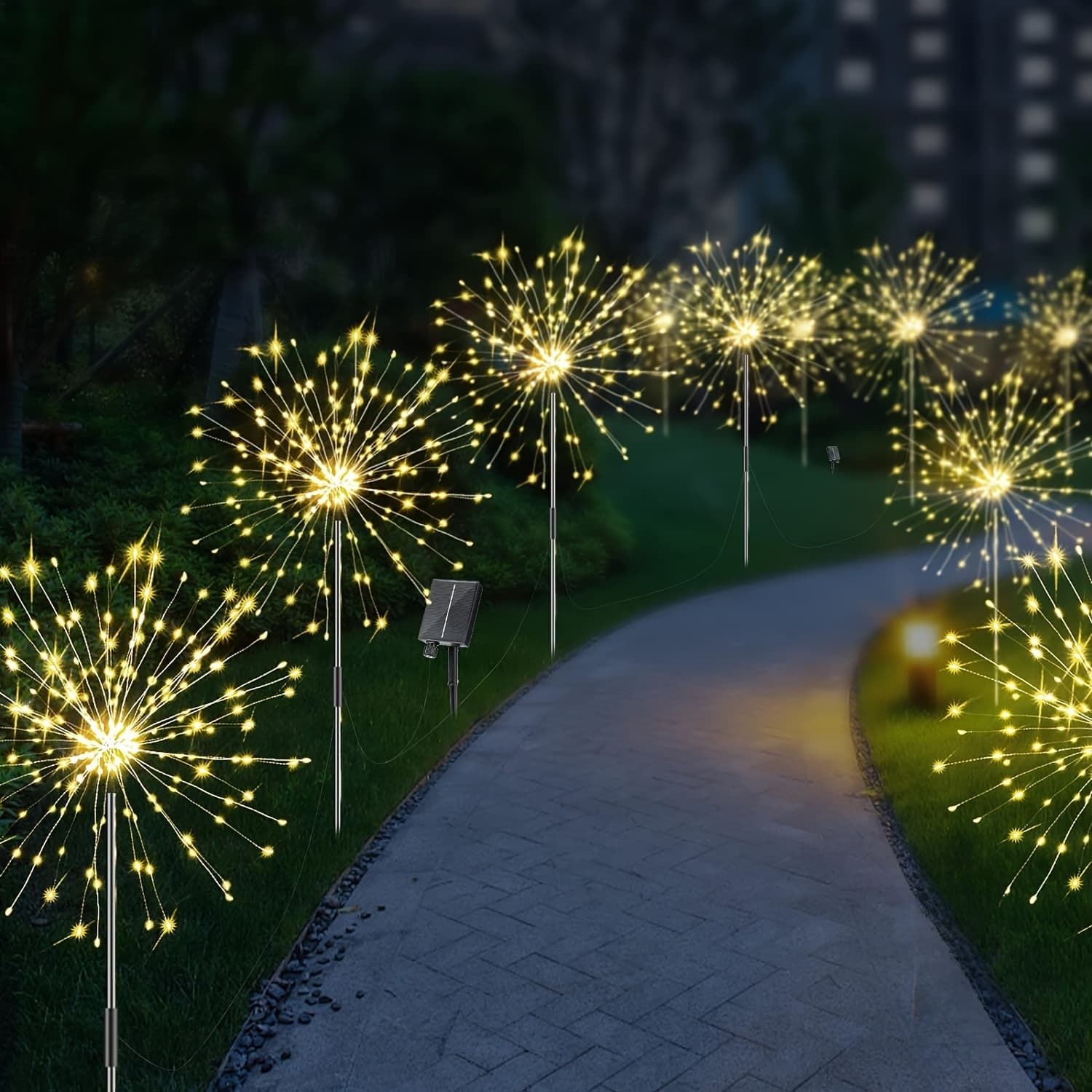 TEMU Multi Piece Warm White Solar Fireworks Light -400/ 300/ 320/ 240 Led, With 8 Lighting , High Quality, Diy Starburst Light, Suitable For Path, Party, Courtyard Decoration Fairy Solar Light