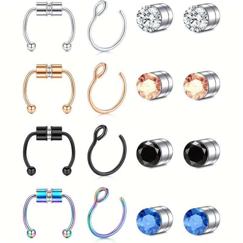 TEMU D.bella 16pcs Fake Faux Nose Ring Fake Nose Piercing Fake Septum Nose Ring Hoop Faux Nose Rings For Women Fake Double Nose Ring Fake Earrings For Men Women Non Piercing