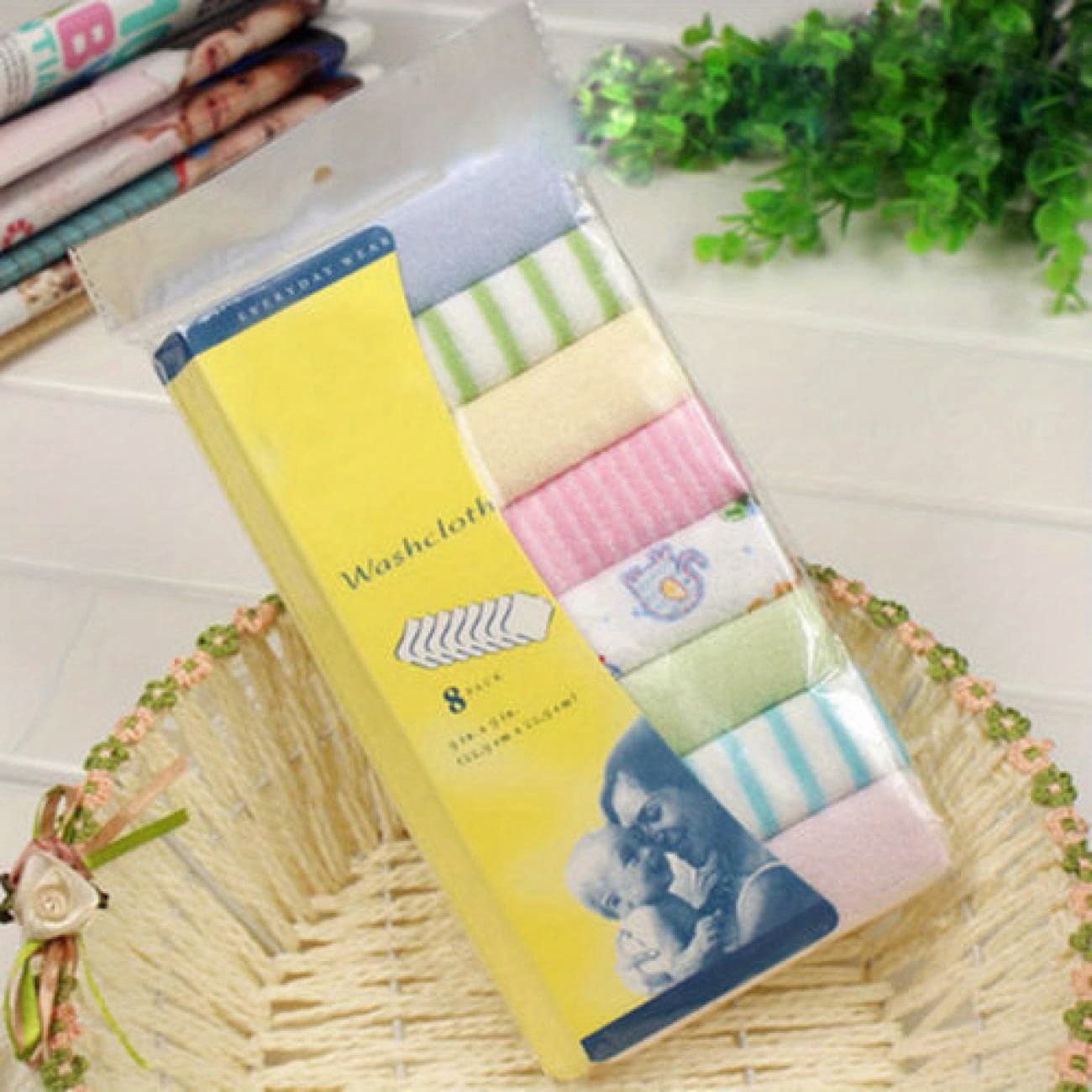 TEMU Set Of 8 Soft Small Towels For, Featuring Cotton Face Cloths With Patterns And Stripes
