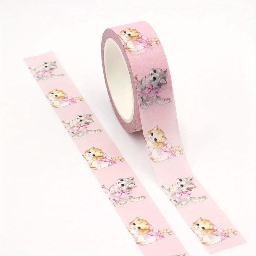 TEMU 1pc 15mm X 10m Valentine Kitty Mask Washi Tape - Artistic Stickers, Diy Crafts, Scrapbooking, Packaging - Office Supplies - School Supplies - Art Supplies - Adhesive Tape - Washi Tape
