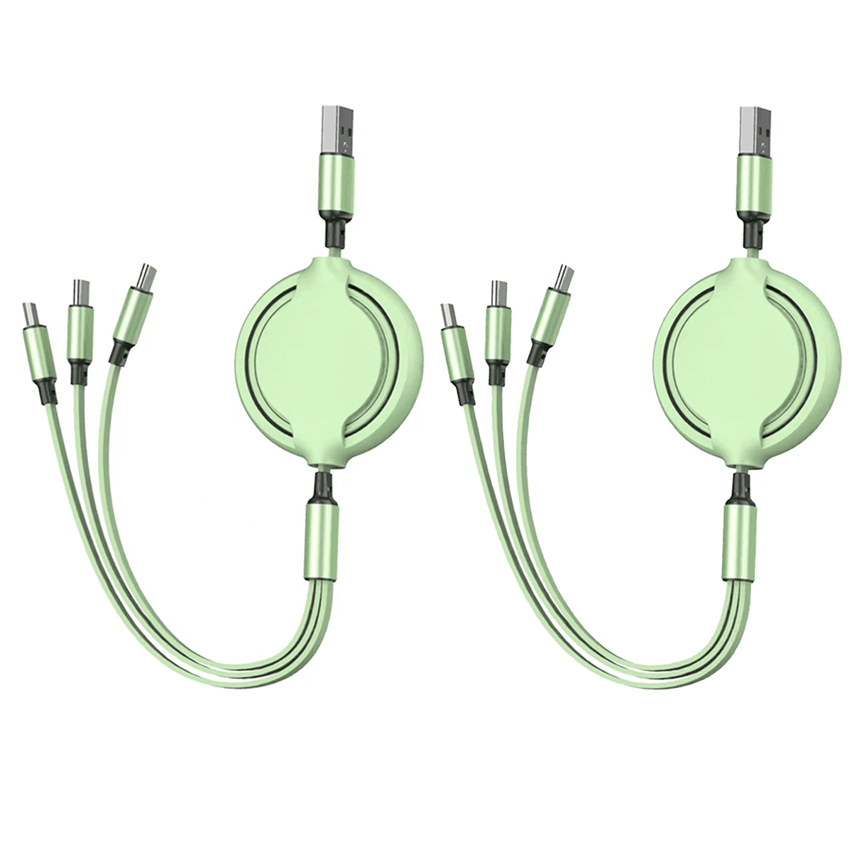 TEMU Set Of 2, 1 Meter Long Retractable Usb Cable, Featuring A 3-in-1 Design With Type-c, Micro Usb, And Lightning Connectors, Compatible With Most Smartphones, Iphones, And Tablets