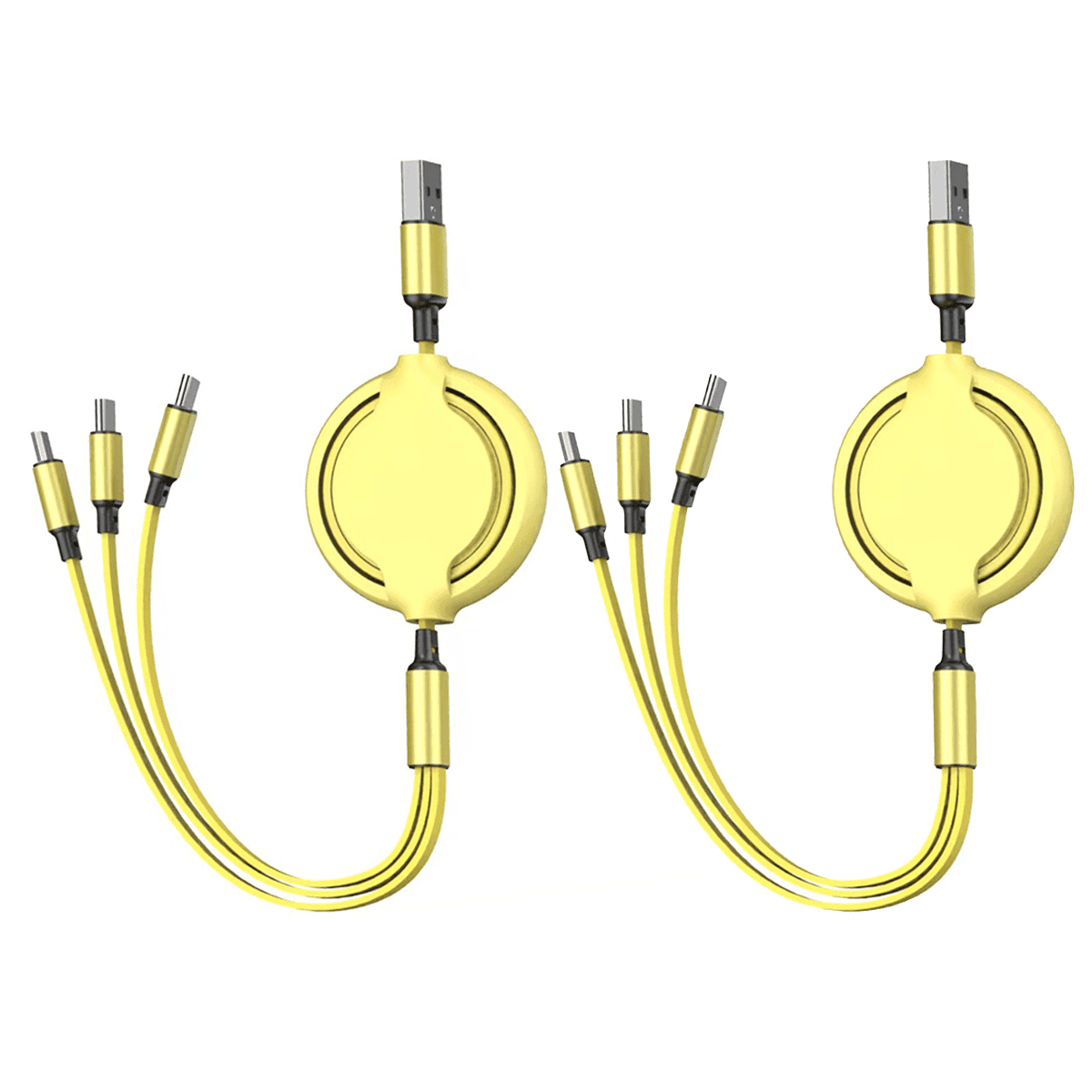 TEMU Set Of 2, 1 Meter Long Retractable Usb Cable, Featuring A 3-in-1 Design With Type-c, Micro Usb, And Lightning Connectors, Compatible With Most Smartphones, Iphones, And Tablets