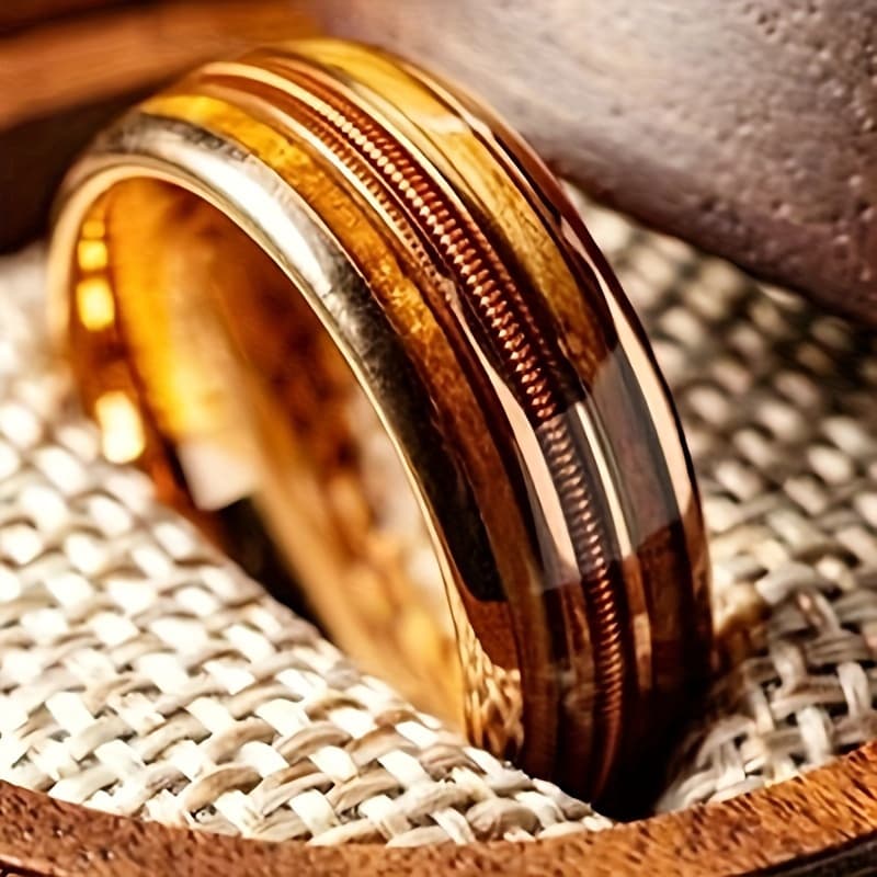 TEMU Men's Titanium Steel Guitar String Ring - Unique 3 String Pattern, Fashionable Daily Accessory, Low Allergy, Durable, Scratch Resistant - The Perfect Casual Jewelry Gift For Music Enthusiasts