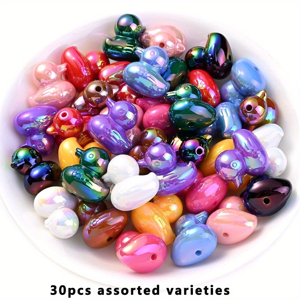 TEMU Random Color Beads For Pens 30pcs Acrylic 3d Duck Beads Bulk For Beadable Pens Keychain Necklace Bracelet Keychain Jewelry Making Supplies For Teacher Charms