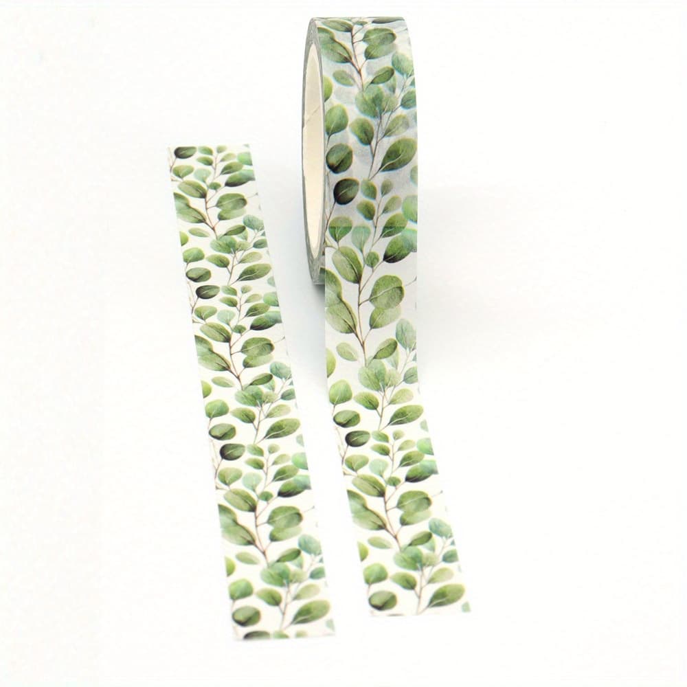TEMU Spring-themed Washi Tape With Green Eucalyptus Leaves, 10m X 15mm - Creative Decorative For Journals And Gift Wrapping