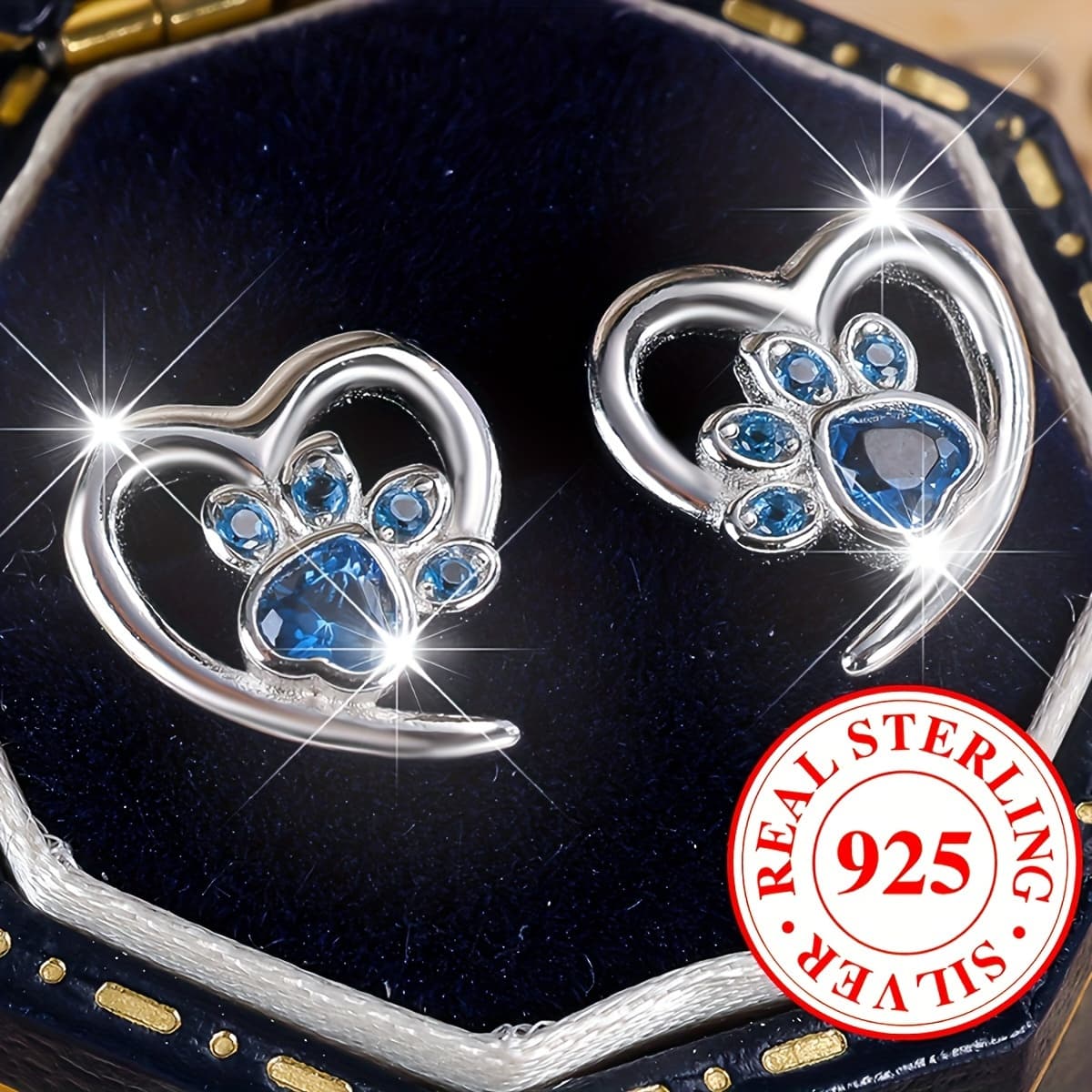 TEMU Pair Of 925 Sterling Silvery Hollow Print Earrings, Hypoallergenic, Bohemian Blue Cubic Zirconia Earrings, Suitable For Women's Banquets And Parties, Weighing 3.2g/ 0.11 Ounces