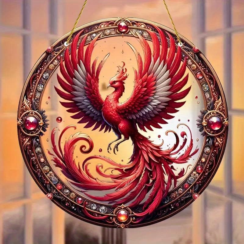 TEMU Translucent Vibrant Phoenix Suncatcher - Inspirational Wall Hanging Decor - Living Room, Housewarming Present, Festive Farmhouse Garden & Outdoor Yard Decor, Party Decoration