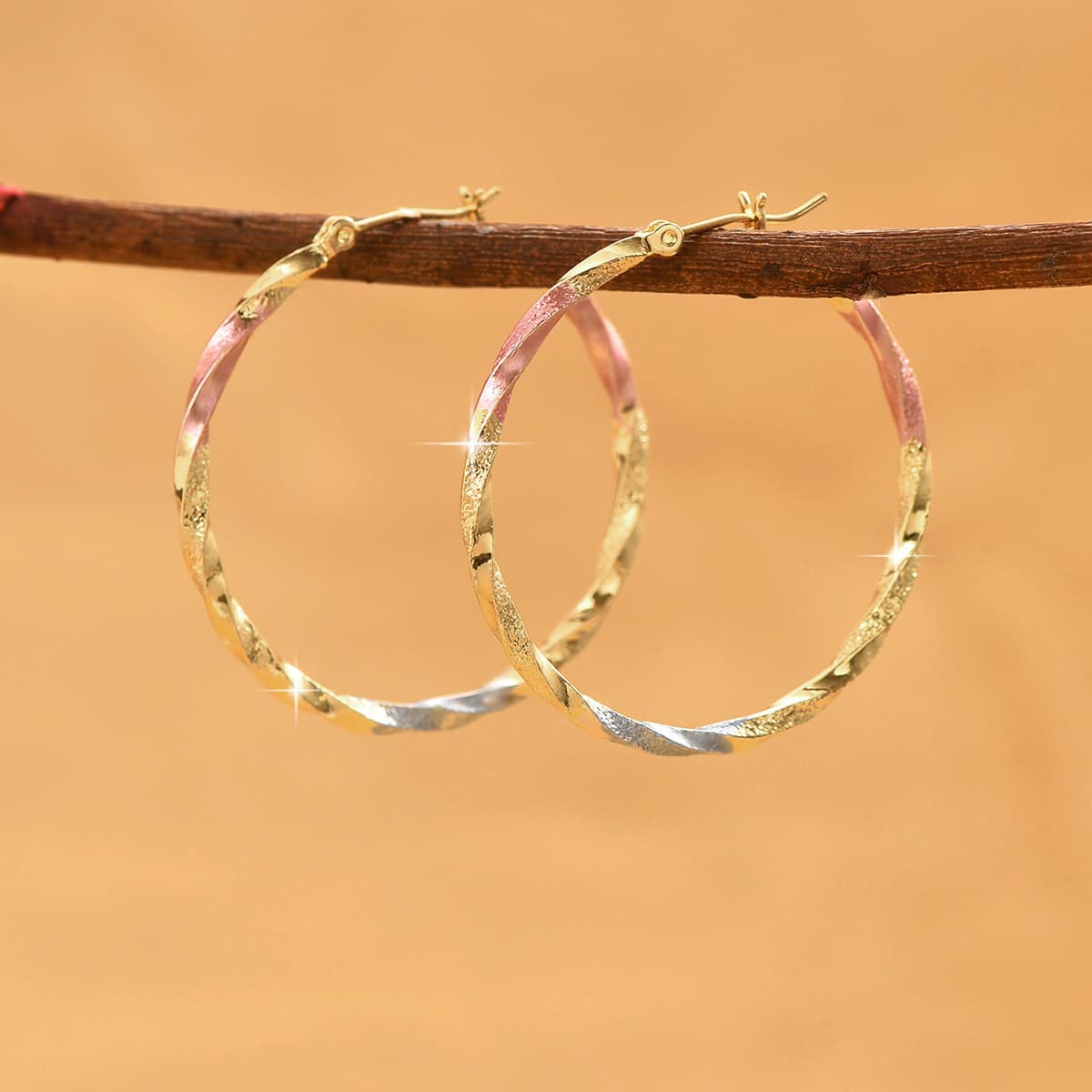 TEMU 1 Pair ' Hoop Earrings - -plated Spiral Design Jewelry, Copper Or Multicolor (//tone) - Durable Comfortable Hoops For Valentine's Day Gifts, Parties, Weddings & Casual Attire, For Teenager