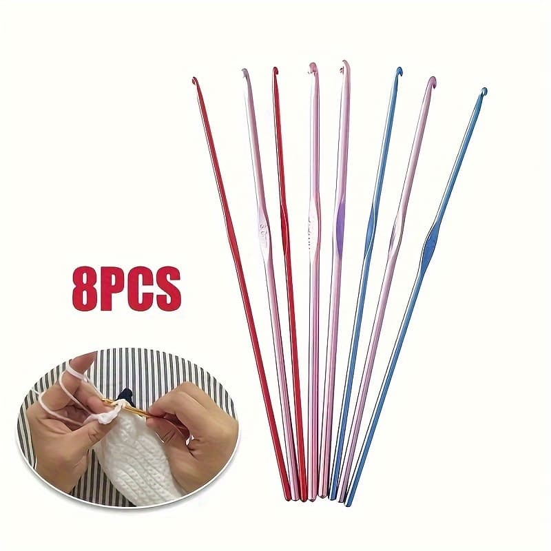 TEMU 8pcs Colored Aluminum Oxide Single Head Knitting Crochet Diy Knitting Tools Crochet Set Crochet Sweater Needle (random Color)