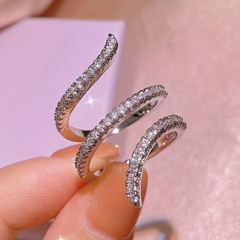 TEMU 1pc Women Fashion Personality Rings Synthetic Zirconia Open Adjustable Rings For Women Casual Party Rings Jewelry