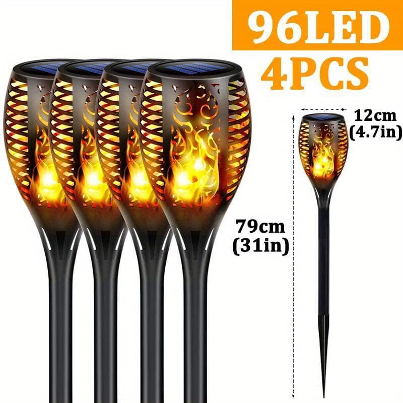TEMU 2/4 96 Led Solar Outdoor Lawn Lights, 43 Inches High, Oversized, Waterproof Solar Torch Lights With Flashing Flames, 1800mah Solar Powered Torch Decorative Lights, Used To Decorate
