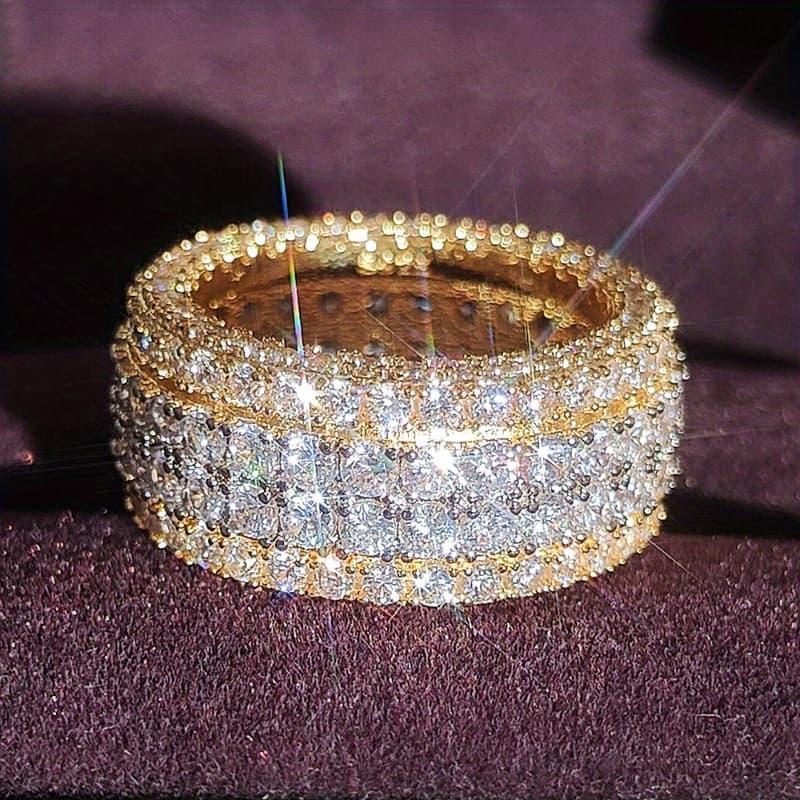 TEMU 1pc Luxury Golden Plated Women's Ring With Cubic Zirconia, Exquisite Bridal Wedding Jewelry