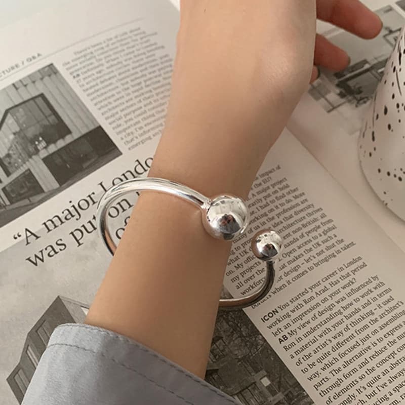 TEMU 1pc Solid Double Ball Bracelet Female Opening Design Cold